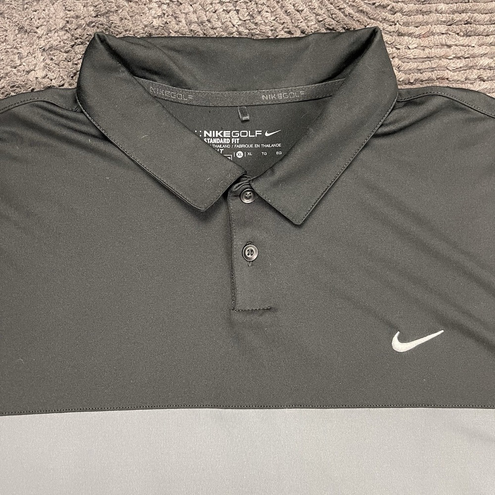 Nike Golf‎ Dri-Fit Polo Shirt XL Standard Fit Black Gray Two-Tone Performance